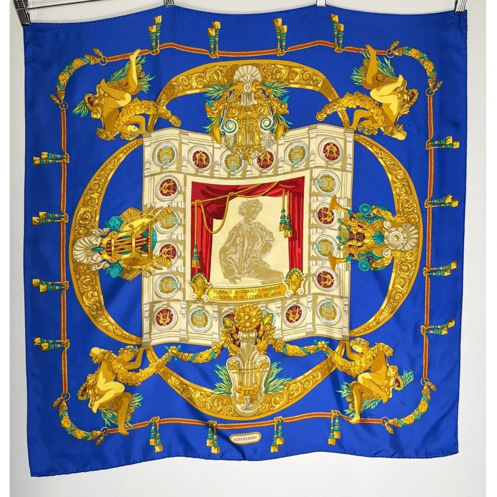 Hermes Paris Hommage a Charles Garnier Silk Scarf Blue Gold Bergdorf Goodman